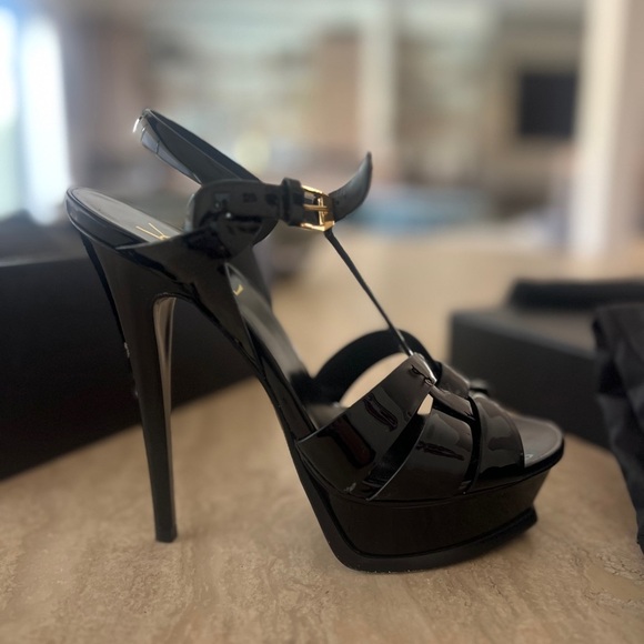 YSL Saint Laurent Black Mezzo Vitello Stiletto Heels (8) - Picture 5 of 9